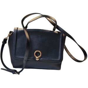 A New Day Black Faux Leather Crossbody Satchel – Gold Ring Detail